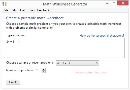 สร้างโจทย์คณิตศาสตร์ Microsoft Math Worksheet Generator